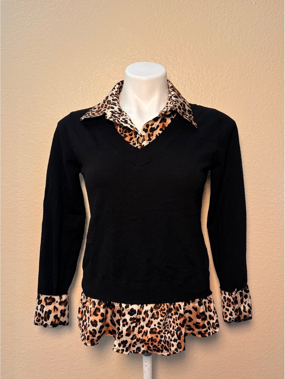 Y2K Scene Preppy Venus Black Sweater Leopard Print #11